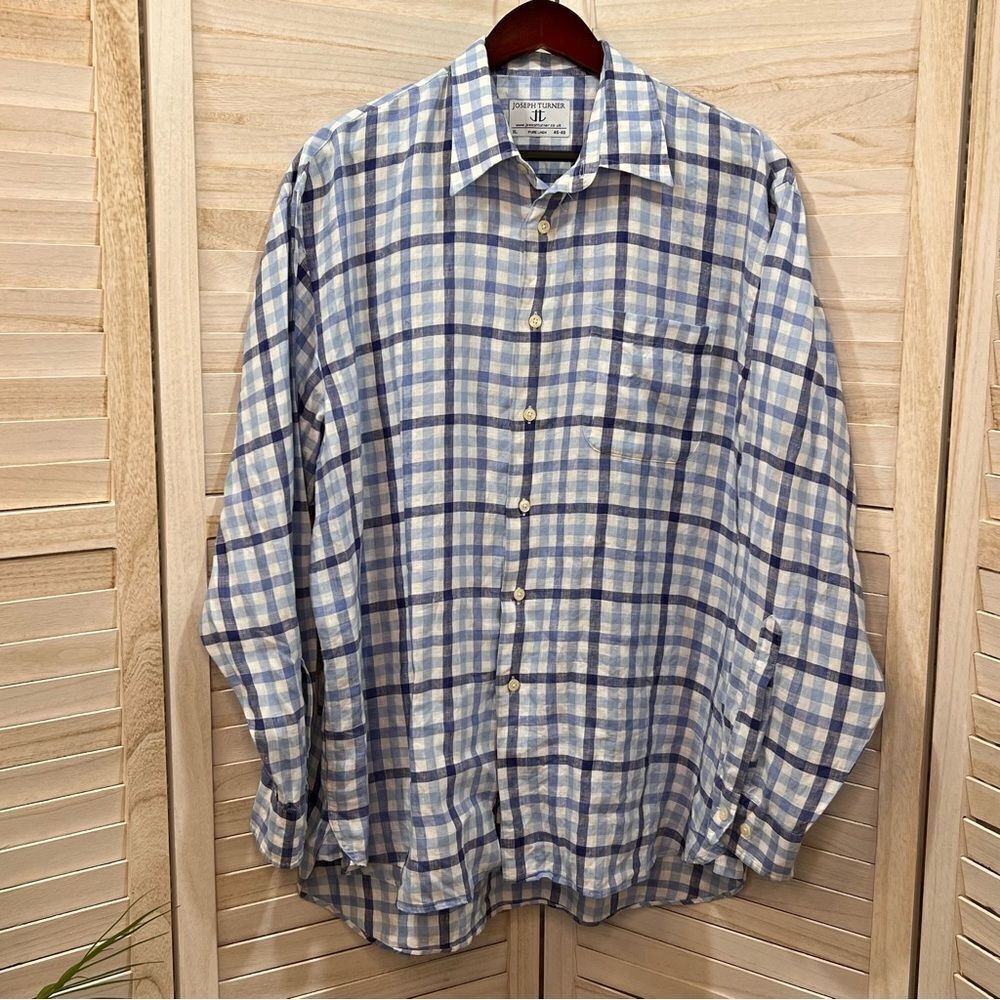 Joseph Turner Linen Button Down Plaid Shirt XL - Picture 1 of 10